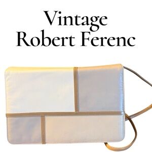 Vintage Robert Ferenc Cream Tan Leather Crossbody Clutch Frenchy of California